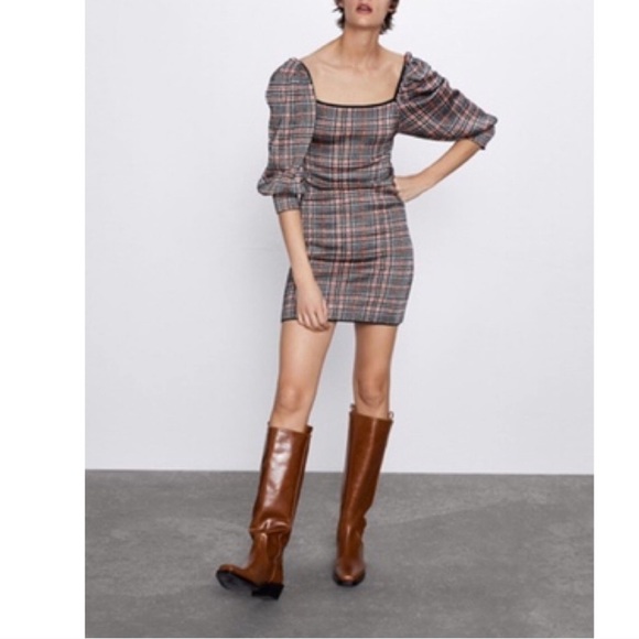 NWT ZARA Plaid Knit Dress M Blogger’s Fav - Picture 4 of 11